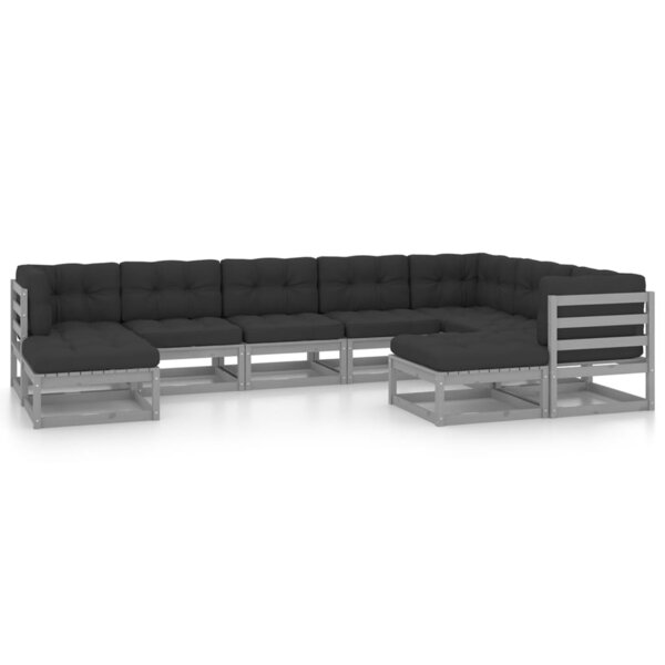 vidaXL Salon de jardin 9 Pièces avec coussins Gris Bois de pin massif