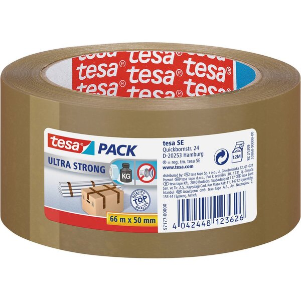 Ruban adhésif d'emballage tesapack pvc ultra strong 65 microns - 50 mm x 66 m - havane (paquet 6 x 66 mètres)