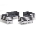 vidaXL Salon de jardin 8 Pièces avec coussins anthracite Bois de pin