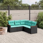vidaXL Salon de jardin 5 Pièces avec coussins noir résine tressée