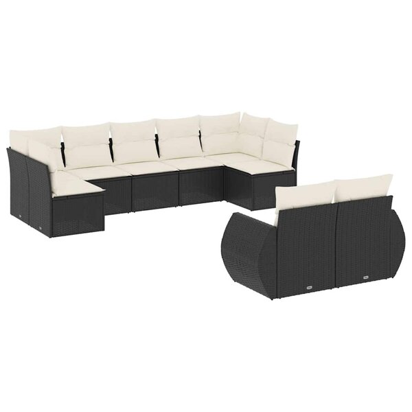 vidaXL Salon de jardin 9 Pièces avec coussins noir résine tressée
