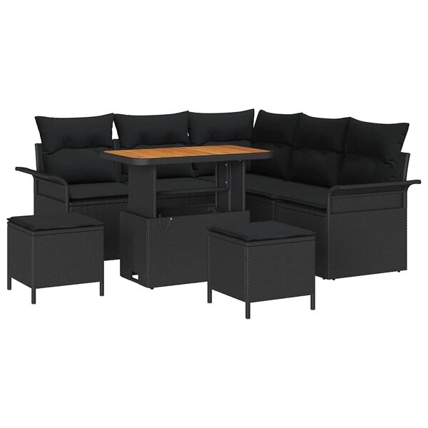 vidaXL Ensemble de canapé de jardin 8 Pièces Noir polyrotin
