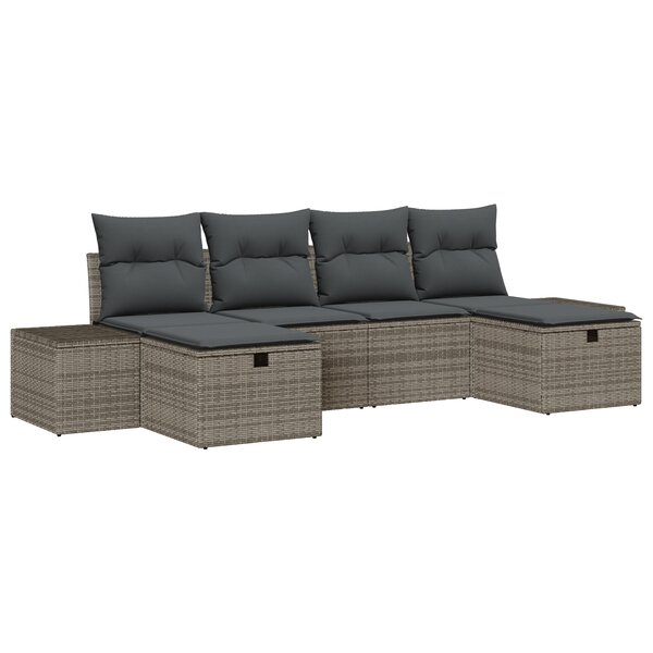 vidaXL Canapé de jardin 6 pièces avec coussins - Rattan poly gris