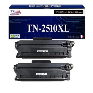 T3AZUR - 2x Toners compatibles avec Brother DCP-L2627DWE  L2627DW  L2665DW  L2620DW  L2400DWE  MFC-L2800DW  L2835DW  HL-L2445DW  TN2510  TN2510XL