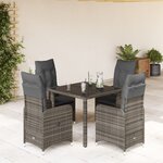 vidaXL Ensemble de bistro de jardin 5 Pièces coussins gris poly rotin