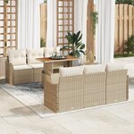 Ensemble de canapé de jardin vidaXL 7 pièces avec coussins en beige et poly rotin