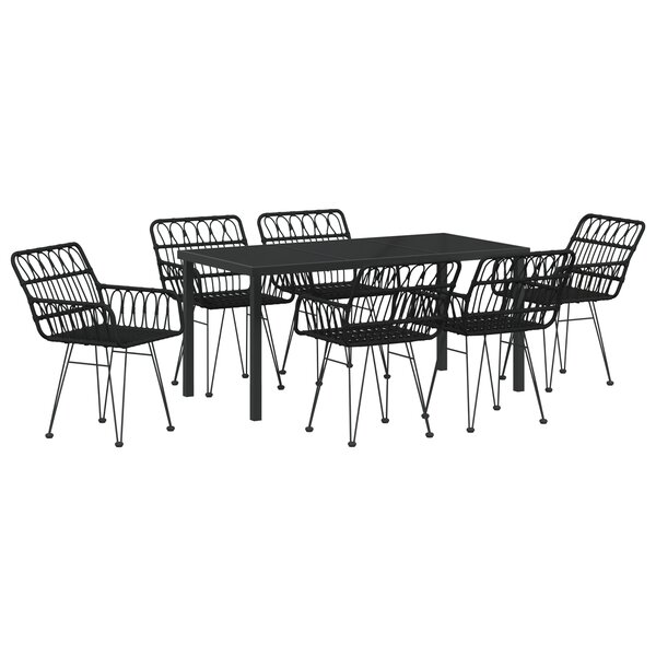 vidaXL Ensemble de Salle à Manger de Jardin 7 Pièces Noir Poly Rattan