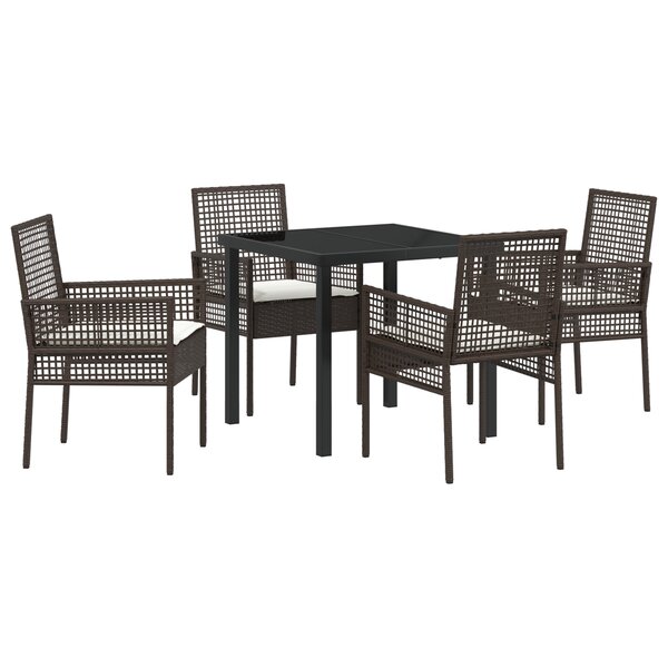 vidaXL Ensemble repas jardin 5 pièces avec coussins Marron Poly Rattan