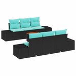 vidaXL Ensemble de canapé de jardin 7 Pièces Noir et turquoise polyrotin