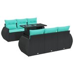 vidaXL Salon de jardin avec coussins 7 Pièces noir résine tressée acacia