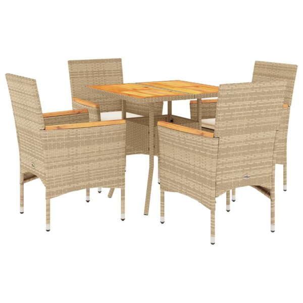 vidaXL Ensemble à manger de jardin et coussins 5Pièces beige rotin acacia