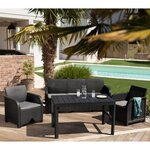 ALLIBERT by KETER - Salon de jardin SanRemo Lyon 5 places - table basse 2 positions - imitation rotin tressé - gris graphite