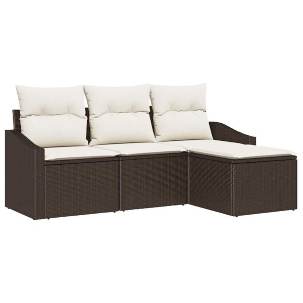 vidaXL Ensemble de canapé de jardin avec coussin 4 Pièces Marron et Crème
