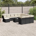 vidaXL Salon de jardin avec coussins 13 Pièces noir résine tressée