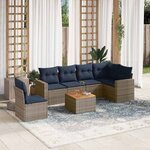 vidaXL Salon de jardin 7 Pièces avec coussins gris résine tressée