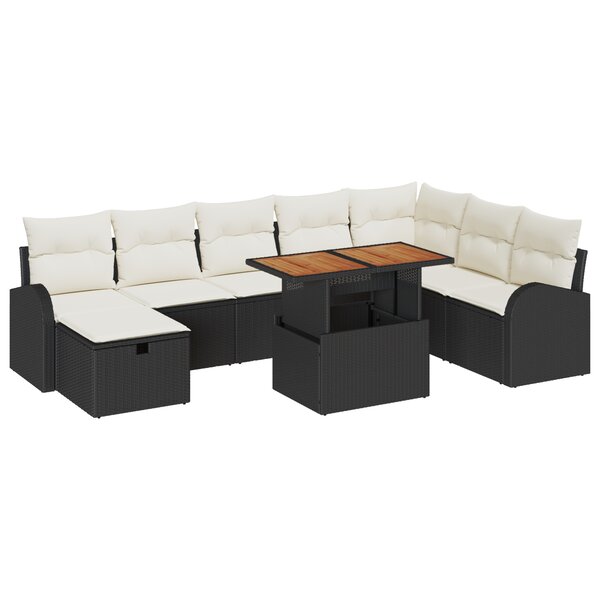 vidaXL Canapé de jardin 9 pièces avec coussins noirs en poly rattan