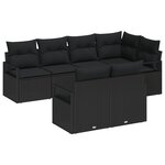Canapé de Jardin 7 Pièces avec Coussins Noir Poly Rattan