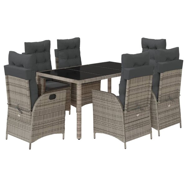 vidaXL Ensemble à manger de jardin et coussins 7 Pièces gris rotin