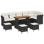 Set de canapés de jardin 10 pièces avec coussins Noir Rotin Synthétique Acacia