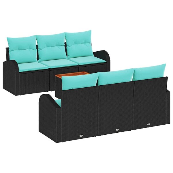 vidaXL Ensemble de canapé de jardin 7 Pièces Noir et turquoise polyrotin