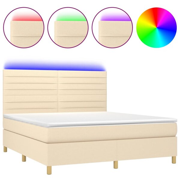 vidaXL Sommier à lattes de lit et matelas et LED Crème 160x200cm Tissu