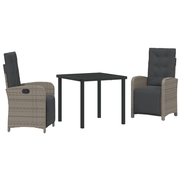 Ensemble de salle à manger de jardin vidaXL 3 pièces avec coussins gris polyrotin