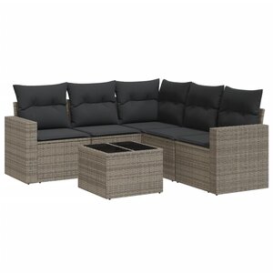 vidaXL Salon de jardin 6 Pièces avec coussins gris résine tressée