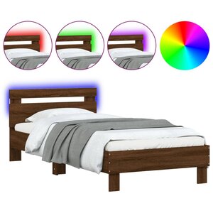 vidaXL Cadre de lit tête de lit et lumières LED chêne marron 90x200 cm