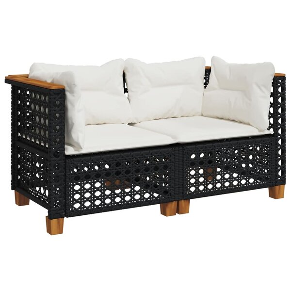 vidaXL Canapés d'angle de jardin et coussins 2 Pièces noir résine tressée