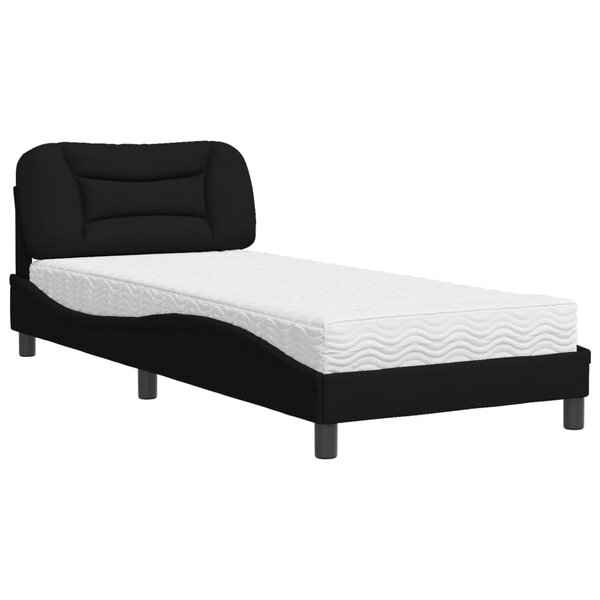 vidaXL Lit avec matelas noir 90x200 cm tissu