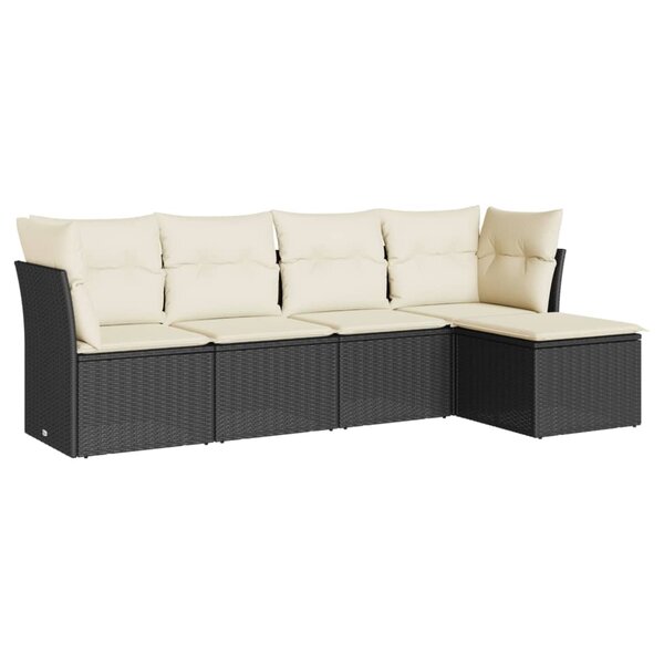 vidaXL Salon de jardin 5 Pièces avec coussins noir résine tressée