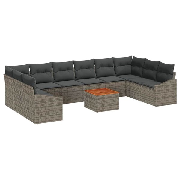 vidaXL Ensemble de canapé de jardin 11 Pièces Gris Poly rotin