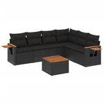vidaXL Salon de jardin 7 Pièces avec coussins noir résine tressée