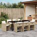 vidaXL Ensemble de salle à manger de jardin de 9 pièces avec coussins beige en rotin poly