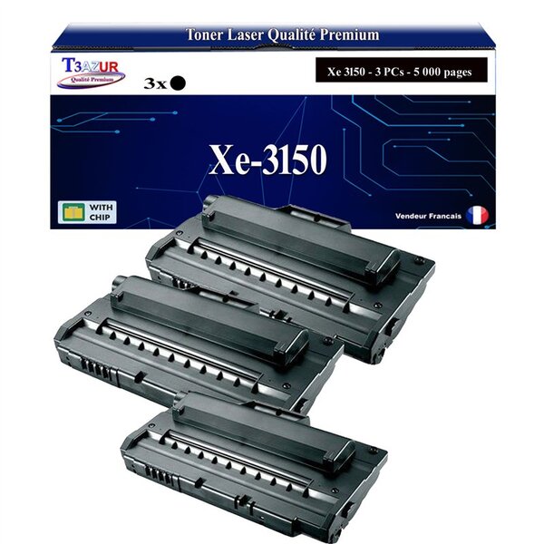 T3AZUR -3x Toners compatibles avec Xerox Phaser 3150  3151 (109R00747) - Noir