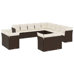 vidaXL Salon de jardin avec coussins 13 Pièces marron résine tressée