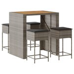 vidaXL Ensemble de bar de jardin 5 Pièces avec coussins gris poly rotin