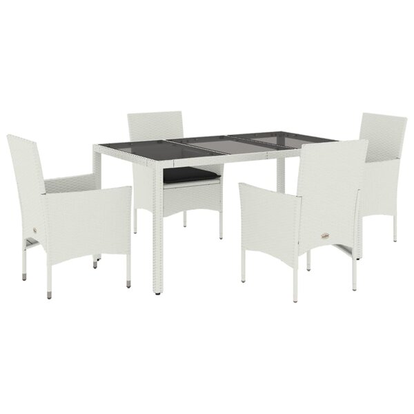 vidaXL Ensemble à manger de jardin et coussins 5 Pièces blanc rotin verre