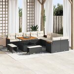 Ensemble de canapé de jardin de 13 pièces avec coussins noir poly rotin acacia
