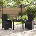 Ensemble de Salle à Manger de Jardin de 3 Pièces avec Coussins en Poly Rattan Noir