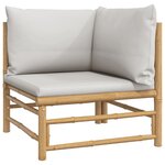 Salon de jardin meuble d'extérieur ensemble de mobilier 6 pièces avec coussins gris clair bambou 02_0016773