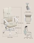 Fauteuil de bureau chaise ergonomique siège rembourré pivotant en tissu hauteur réglable mécanisme basculent charge 120 kg beige 12_0005877