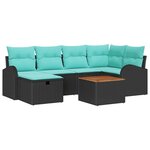 vidaXL Ensemble de canapé de jardin avec coussin 7 Pièces Noir Poly rotin