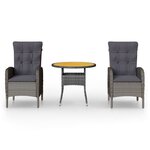 vidaXL Mobilier de bistro de jardin 3 Pièces Résine tressée Gris