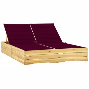 vidaXL Chaise longue double et coussins bordeaux Bois de pin imprégné