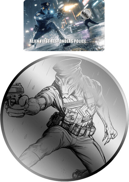 Pièce de monnaie en Platine 12 Dollars g 0.031 (1/1000 oz) Millésime 2026 Alien First Responders POLICE (PRÉCOMMANDE)