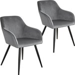 Lot de 2 chaises pieds noir siège de salon cuisine salle à manger design élégant velours gris 08_0000133