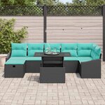 vidaXL Ensemble de canapé de jardin avec coussin 8 Pièces Noir Poly rotin