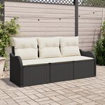 vidaXL Ensemble de Canapé de Jardin 3 pièces avec Coussins Noir Rattan Poly