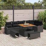 vidaXL Ensemble de canapé de jardin avec coussin 9 Pièces Noir